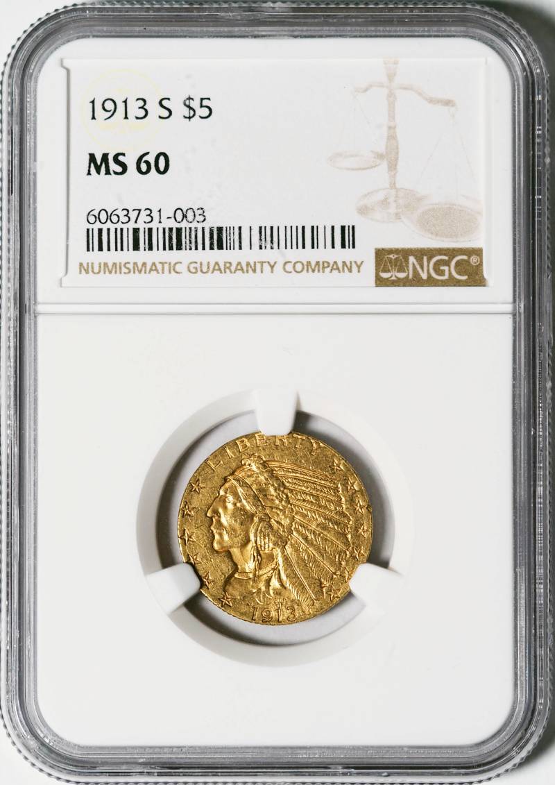 1913-S NGC MS60 $5 Indian